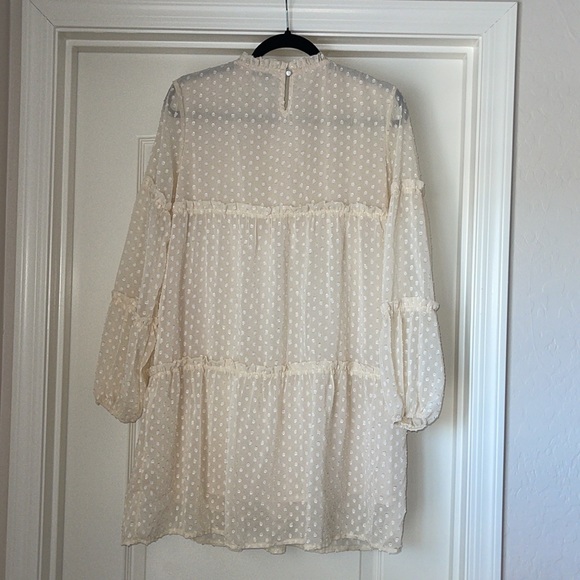 SOLUTION Cream off white Swiss Dot Babydoll Dress long sleeve ruffled edges Sz S - Picture 6 of 14